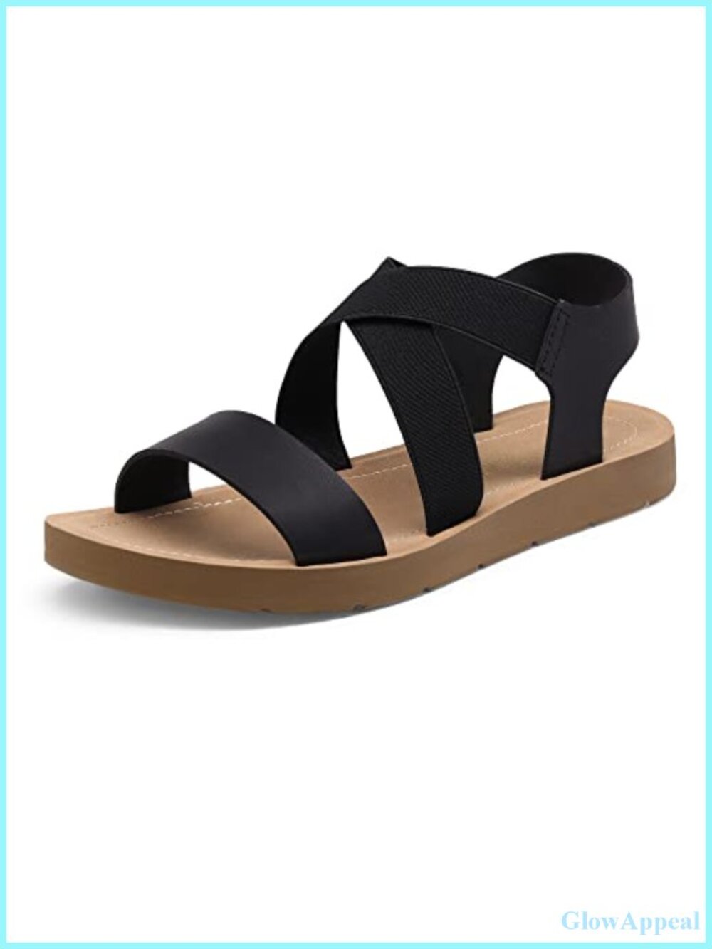 Women's Faux Leather Flat Sandals with Elastic Ankle Strap and Crisscross Design